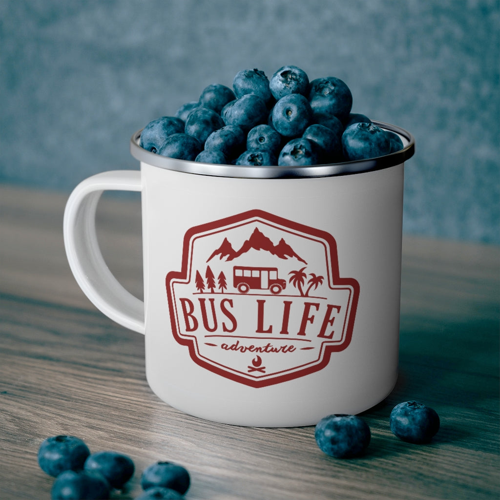 Bus Life Adventure Logo - Enamel Camping Mug